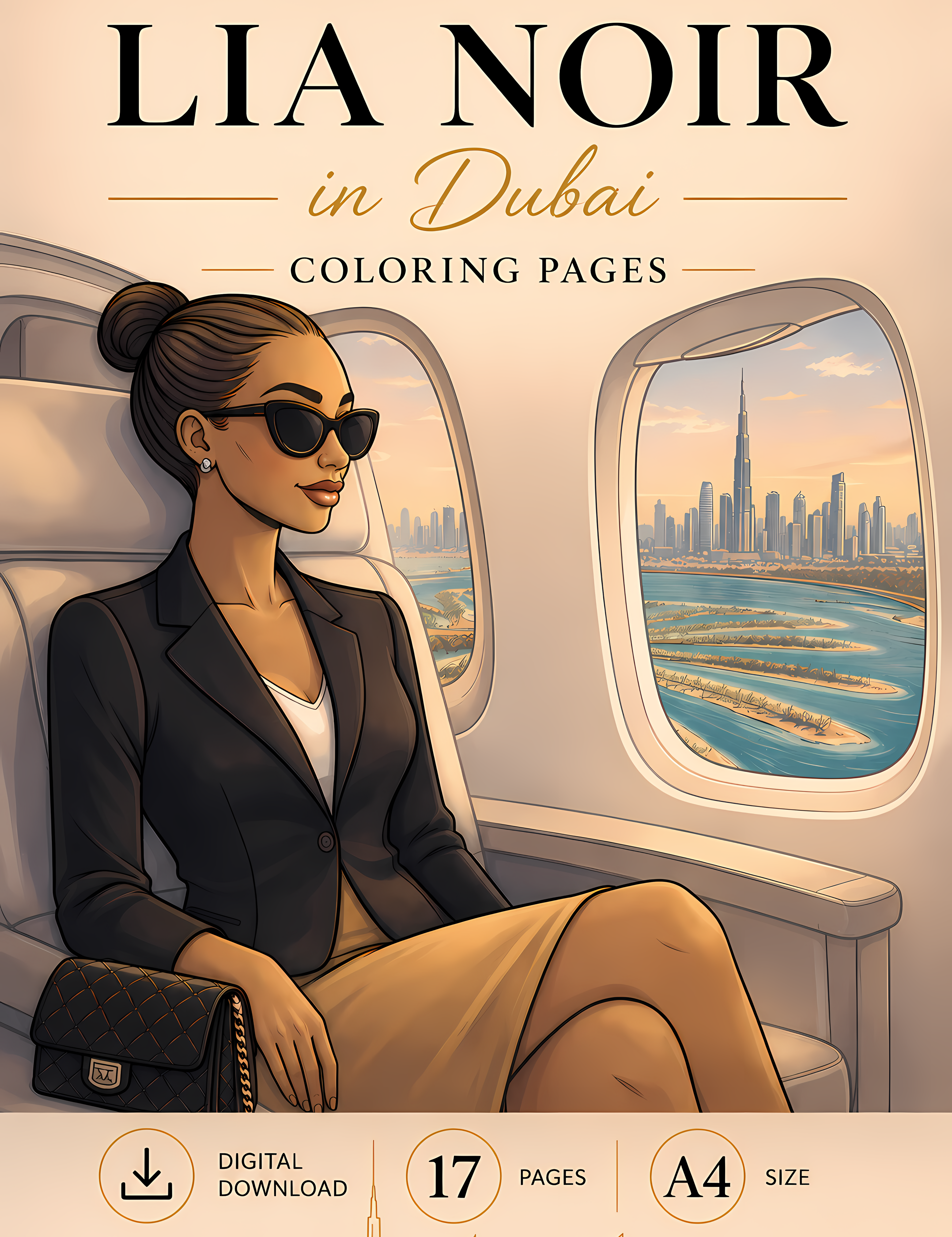 Lia Noir in Dubai Coloring Pages - Digital Download - PDF File
