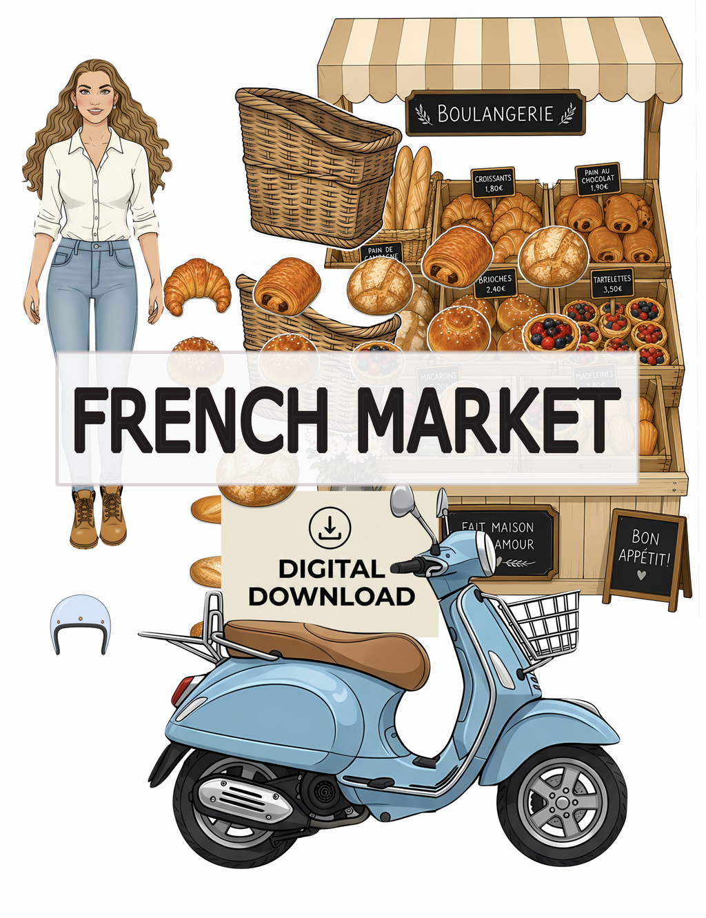 French Market Scene - Lia Noir Paper Doll