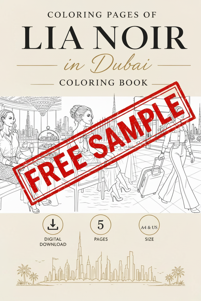 Lia Noir in Dubai Coloring Pages - Digital Download - PDF File (Free Sample)