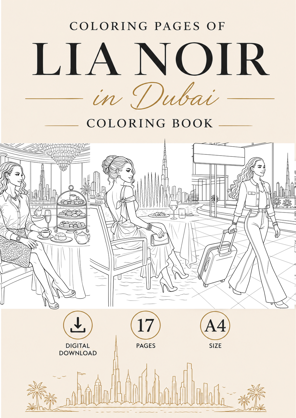Lia Noir in Dubai Coloring Pages - Digital Download - PDF File