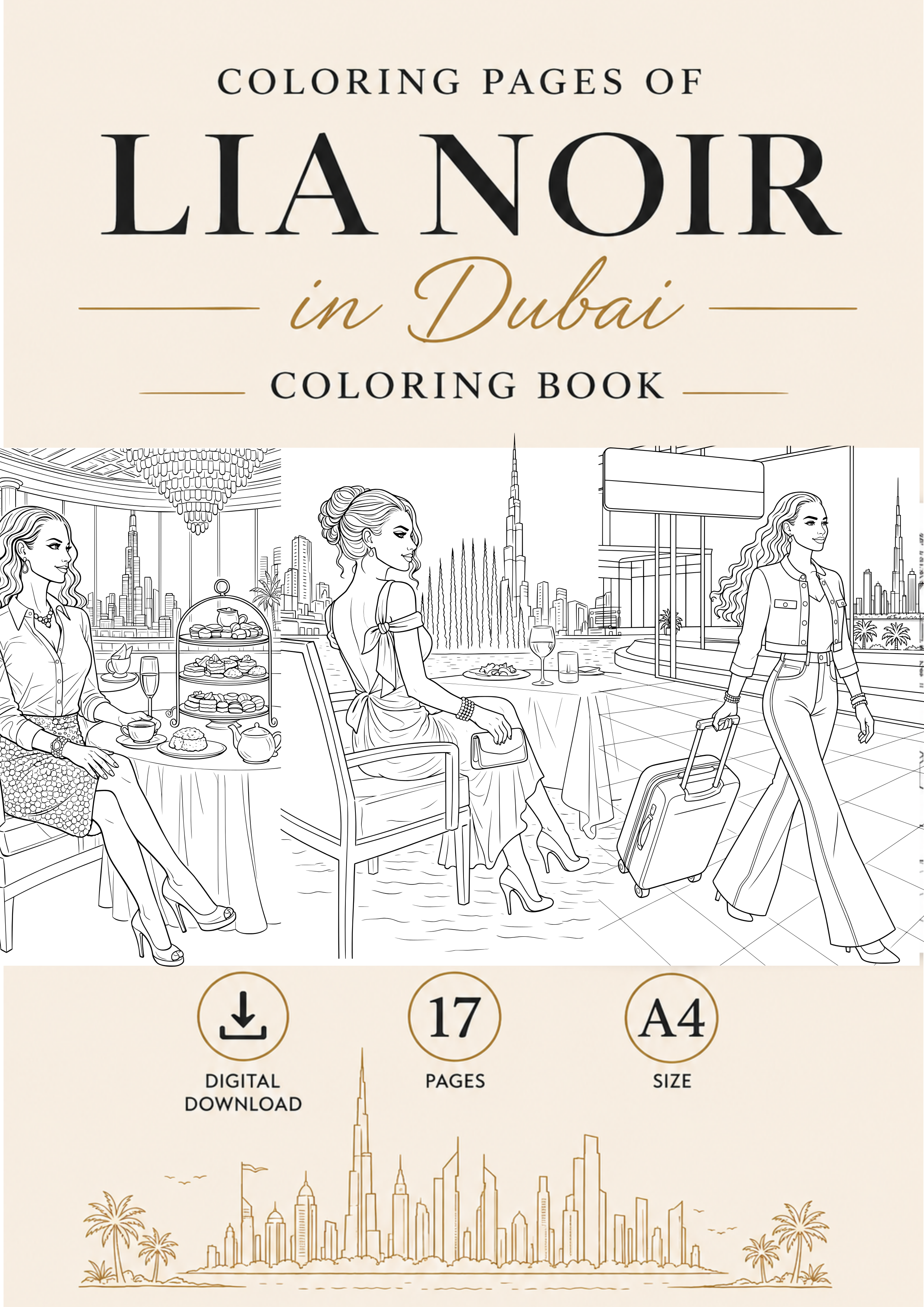 Lia Noir in Dubai Coloring Pages - Digital Download - PDF File