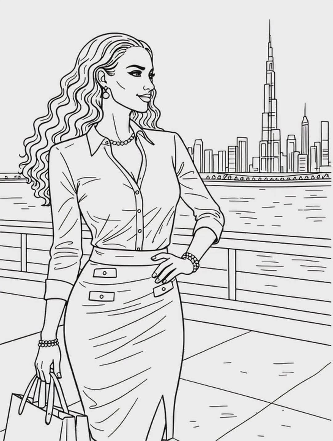 Lia Noir in Dubai Coloring Pages - Digital Download - PDF File